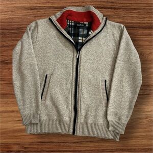 Yeokou Men's Beige Zip-Up Sweater with Plaid Detail
